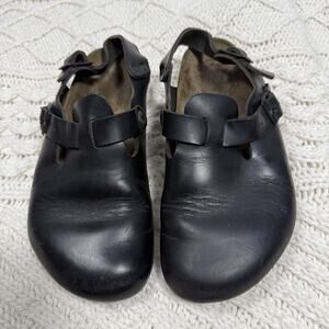 Birkenstock London Clogs Black Leather EU 41 US M8 W10 Regular Strap